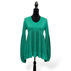 Boston Proper Y2K Balloon Sleeve Ribbed Baby Doll Tunic Sweater Green Size L